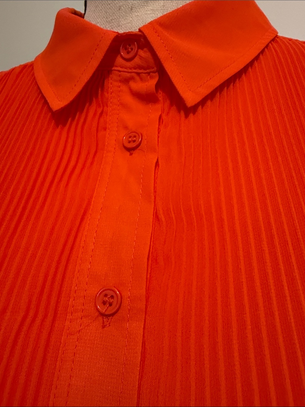 Bright Orange Pleated Button-Front Shirt Dress XS - Picture 3 of 7